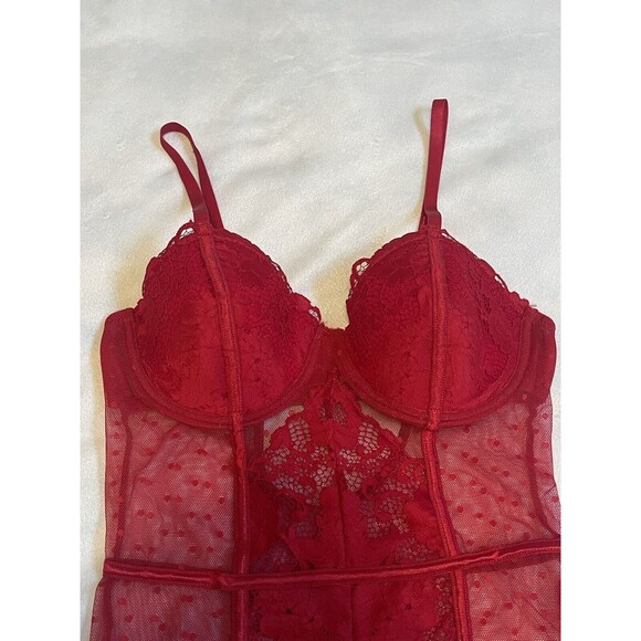 Honeydew Intimates Louisa Lace Dot Mesh Teddy Bodysuit In Vixen Red Sz M New WOT - Picture 5 of 9